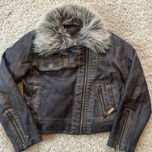 Girls size small leather bomber jacket with detachable fur